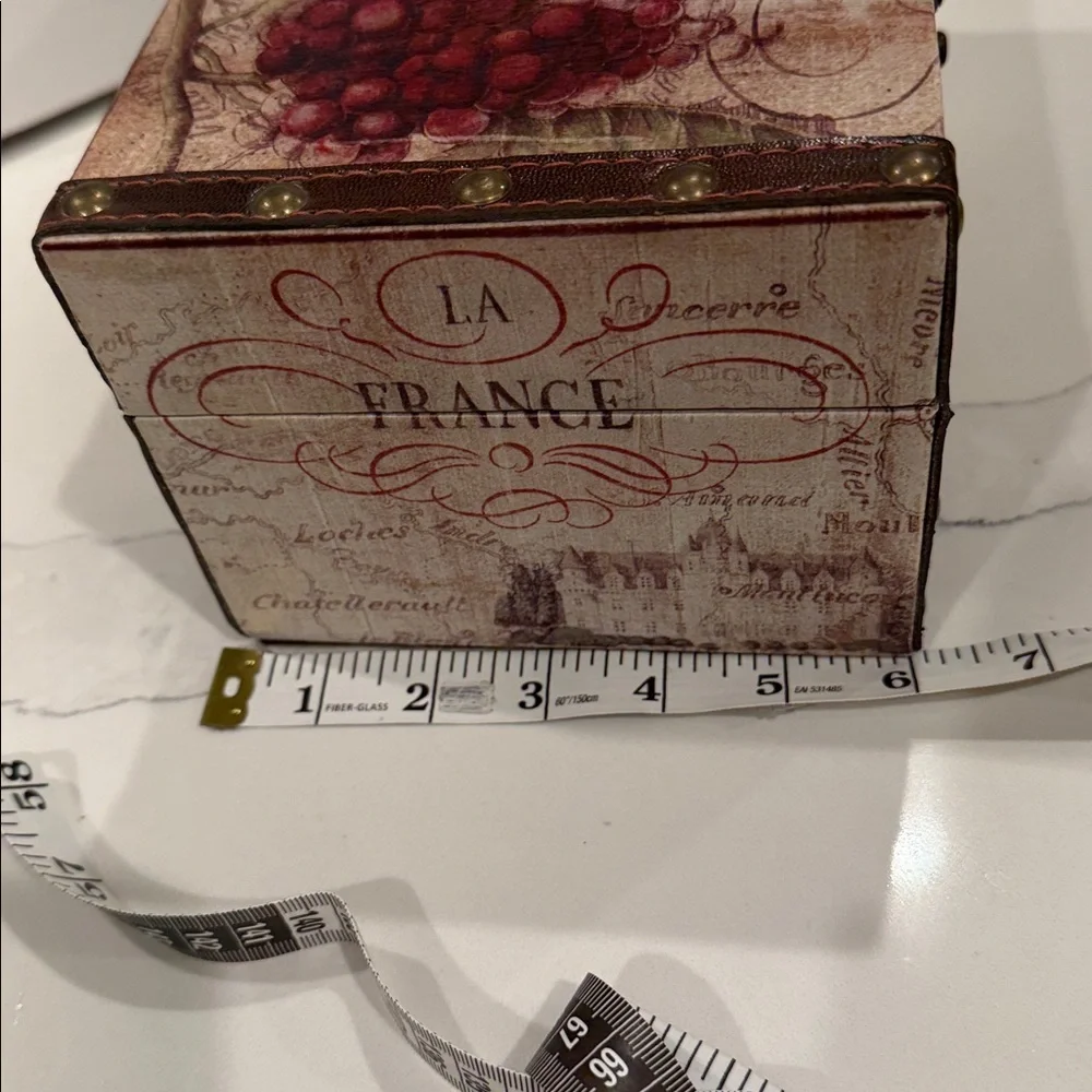 France Wine Country-Themed Decorative Wooden Storage Box, Faux Leather Straps